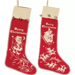 Christmas 18.0" Stocking Set Large Bells Santa Vintage Inspired Primitives By Kathy  -  Holiday Stockings