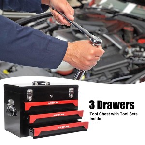 Whizmax 3Drawer Metal Toolbox With Ball-Bearing Drawer Slides- Portable Tool Chest Organizer With Tools Set(Black+Red) - 1 of 4