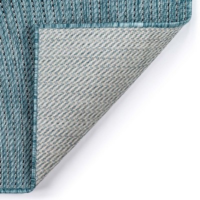 Aqua Flat Woven Stripe Indoor/Outdoor Synthetic Rug