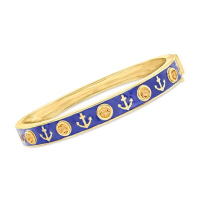 Ross-Simons 1.00 ct. t.w. Citrine and Blue Enamel Anchor Bangle Bracelet in 18kt Gold Over Sterling