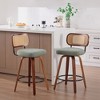 Gulches Set of 2 26 Inch Counter Height Bar Stools Walnut Black Cane Rattan Back Light Green Linen Seat 360 Swivel for Kitchen Island Bar - 2 of 4
