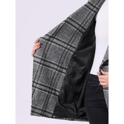 INSPIRE CHIC Women's Shawl Collar Belted Asymmetrical Hem Plaid Coat Black White X-Large — фото 5