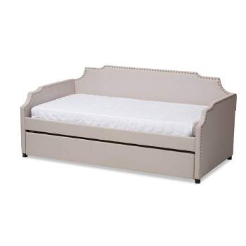 Twin Ally Fabric Upholstered Sofa Daybed with Roll Out Trundle Guest Kids' Bed Beige - Baxton Studio