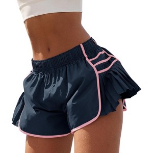 Imily Bela Womens Pleated Workout Shorts with Contrast Stitch Quick Dry Gym Running Shorts Elastic Waist - 1 of 4