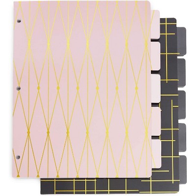 6-Pack Binder Dividers, 5-Tab per Pack for 3 Ring Binders, Assorted Gold Foil Print on Pink & Black