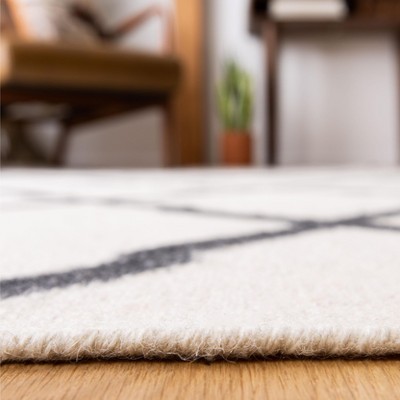 Ivory and Charcoal Geometric Wool Runner Rug 2'6" x 8'