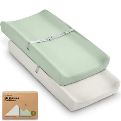 2pk Isla Changing Pad Covers for Girl, Boy, Soft Contoured Diaper Changing Table Pad Cover Sheets Neutral