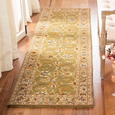 Hand-Tufted Olive and Camel Wool Runner Rug - 2'3" x 12'