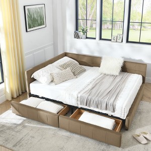 Sapphtopaz Daybed Bed Frame with Tufted Upholstered Sofa Bed with Armrests and Wood Slats Support Beds for Apartment, Bedroom - 1 of 4