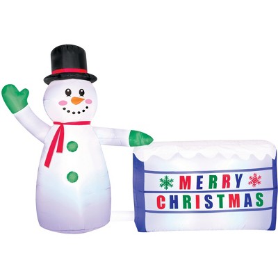 Occasions 8' Inflatable Snowman With Lighted Sign , 5.5 ft Tall, Multicolored