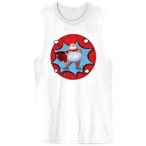Captain Underpants Superhero In Blue Star Crew Neck Sleeveless Men's White Tank Top - 1 of 3