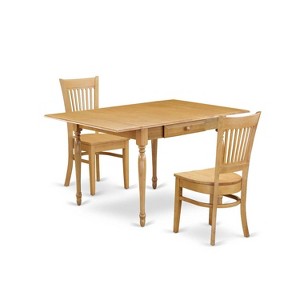 HomeStock 3-Pc Natural Brown Oak Finish Solid Wood Top with Dropleaf Dining Table Set - 1 of 4