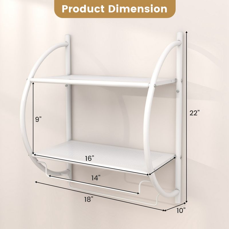 Costway Wall Mounted Bathroom Shelf with 2 Tier Bathroom Towel Rack 2 Towel Bars for Hotel White/Sliver, 3 of 11