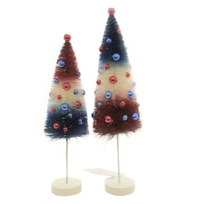 Patriotic 11.0" Americana Rocket Bottle Brush St/2 Red Cream Blue Trees  -  Decorative Figurines