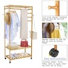 Artloge Heavy Duty Freestanding Bamboo Clothes Rail Shelf Rolling Garment Closet Wooden  Organizer Stand with 3 Tier Storage Shelf & Lockable Wheels - 3 of 4