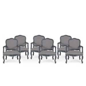 Christopher Knight Home Andrea French Country Upholstered Rubberwood Dining Armchairs (Set of 6), Gray - 1 of 4