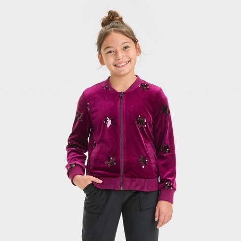 Girls Velour Sequin star Layering Jacket Cat Jack Maroon Target