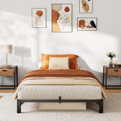 homfan Bed Frame, High Platform Bed Frame, Queen Size with Storage Space, Heavy Duty Steel Slat Support, No Screws Needed, Easy Assembly