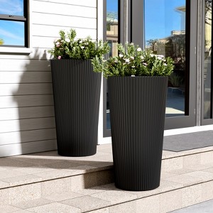 Maggift Planters, 2PCS Indoor Outdoor Planter Pot, Large Flower Pot Cone Striped Plastic Flower Pot , Black 13"*13"*23.6" - 1 of 4