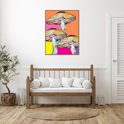 Colorful Mushrooms Abstract Canvas Wall Art with Bronze Frame, 32 x 42-in