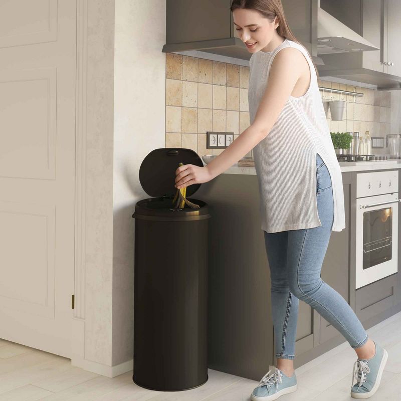 iTouchless Sensor Kitchen Trash Can with AbsorbX Odor Filter Round 13 Gallon Black Stainless Steel, 3 of 7