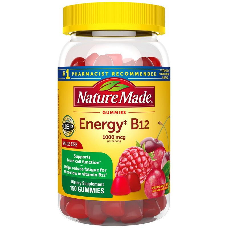 Nature Made Energy Vitamin B12 1000 mcg, Cherry &#38; Mixed Berry Flavored Gummy Vitamins - 150ct, 1 of 12