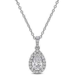 EVERLY JEWELRY | sterling silver 1 CT TGW Pear-Shaped and Round-Cut Lab-Grown Diamond Halo Pendant with Chain, 17-inch - 1 of 4