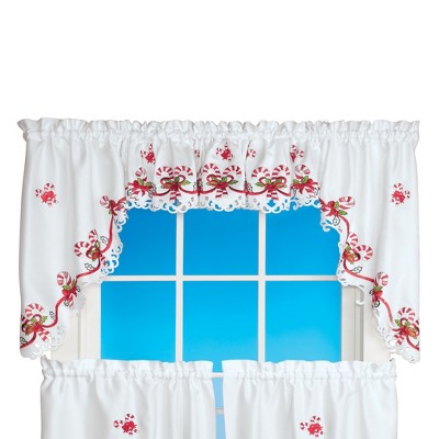 Collections Etc Embroidered Candy Cane Window Curtains Swags : Target