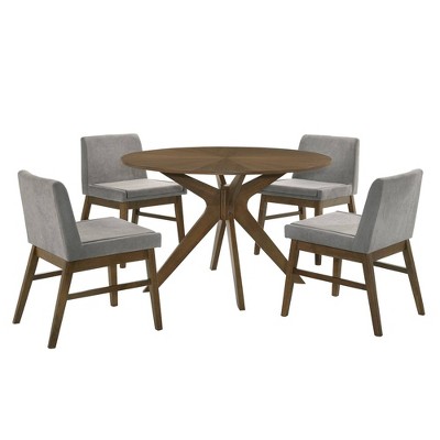 5pc Wynden Standard Height Dining Set Walnut/Smoke - Picket House Furnishings: Mid-Century Modern, Rubberwood