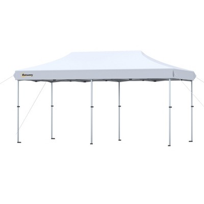 Outsunny 10'x20' Aluminum Pop Up Canopy Folding Instant Shelter Party Tent with Wheeled Bag, Thicker Tube, Ground Stakes for Patio Backyard