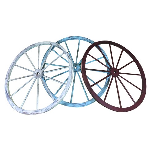 30 Wood Freestanding Wagon Wheels Lawn 3pk Red White Blue