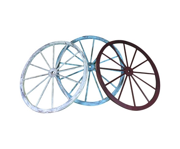 30" Wood Freestanding Wagon Wheels Lawn - 3pk Red/White/Blue - Backyard Expressions&#174;