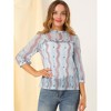 INSPIRE CHIC Women's 3/4 Sleeves Ruffle Mock Neck Sheer Lace Blouse - 3 of 4