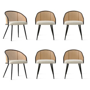 Panipeachy Dining Room Chairs Set of 6, Modern Upholstered Bouclé Armchairs with Woven Back & Black Metal Legs - 1 of 4