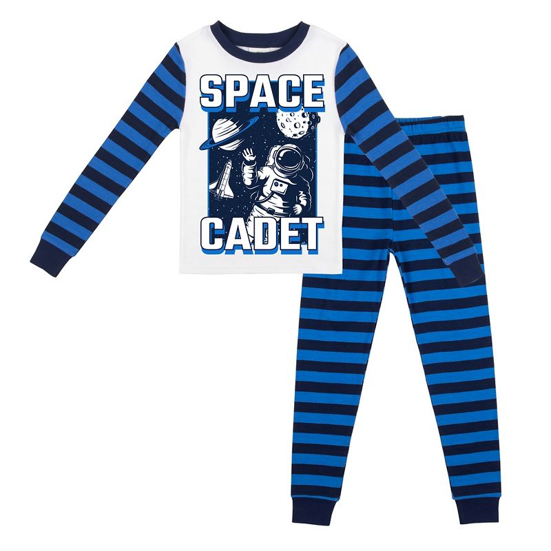 Space Cadet Blue-and-Black-Striped Long-Sleeve Pajama Set, 1 of 5