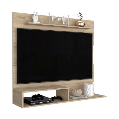 Vynxaria Modern Floating Entertainment Center in Light Pine, with One Superior Shelf and Two Shelves for TVs up to 55"