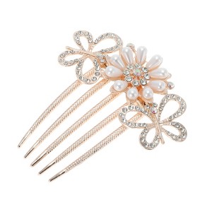 Unique Bargains Women's Convenient Pearls Side Comb Gold 1 Pc - 1 of 4