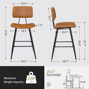 Arceso 24.5" Counter Height Bar Stools Set of 2, Black Faux Leather Upholstered Barstools with Back Footrest and Metal Legs, Armless Bar Chairs - 1 of 2
