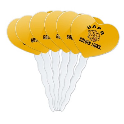 Arkansas at Pine Bluff Golden Lions Heart Love Cupcake Picks Toppers Decoration Set of 6
