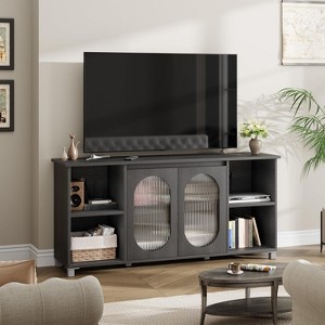 Acekool Modern TV Stand for 70 Inch TV, Black Media Console with Glass Doors and Shelves, Storage Cabinet for Living Room - 1 of 4