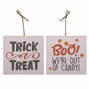 Transpac Wood Multicolor Halloween Reversible Trick or Treat Door Sign - 1 of 2