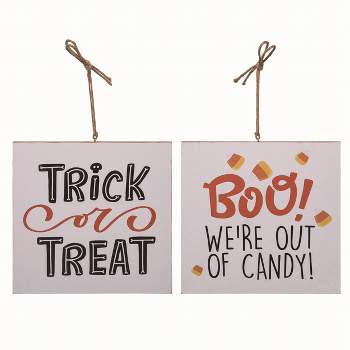 Transpac Wood Multicolor Halloween Reversible Trick or Treat Door Sign