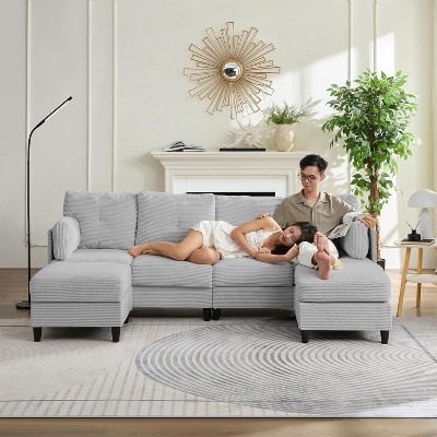 Mjkone 89" U Shaped Sectional Couches with 2 Ottomans,6-Seater Sofa