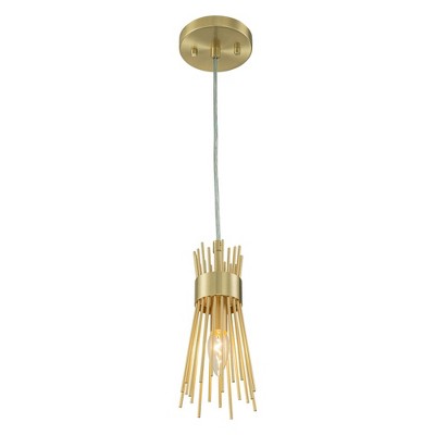 C Cattleya 1-Light Brass Gold Sunburst Hanging Pendant Light