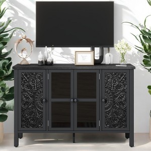 47.2'' Retro TV Stand for TVs up to 43 Inches, Entertainment Center Media Console Cabinet with 3 Spacious Cabinets, Glass Doors & Adjustable Shelves - 1 of 4
