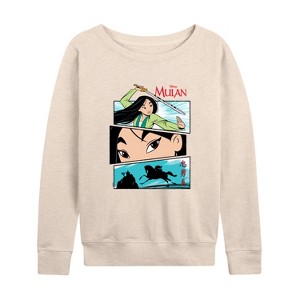 Women's - Disney - Comic Strips Warrior Lightweight French Terry Wide Neck Long Sleeve Shirt - 1 of 4
