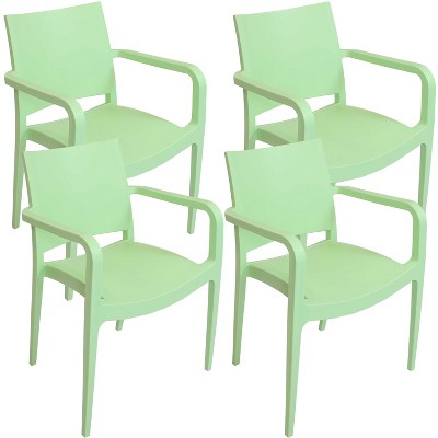 Sunnydaze Plastic All-Weather Commercial-Grade Landon Indoor/Outdoor Patio Dining Arm Chair, Light Green, 4pk