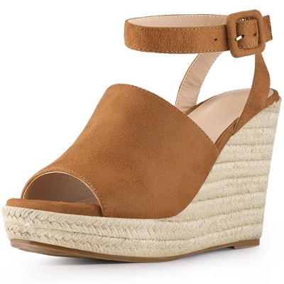 Allegra K Women's Slingback Open Toe Buckle Espadrille Wedge Heel