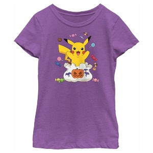 Girl's Pokemon Halloween Pikachu Bag of Candy T-Shirt - 1 of 4