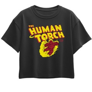 Girls' - Marvel - Fantastic Four Human Torch Logo Short Sleeve Boxy Graphic T-Shirt - 1 of 1